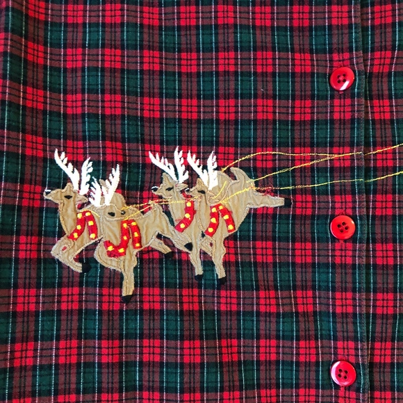 Ugly Christmas Sweater Button Up Red Green Tacky - Picture 5 of 8